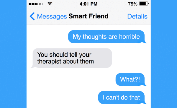 Chat between friend suggesting to talk with therapist